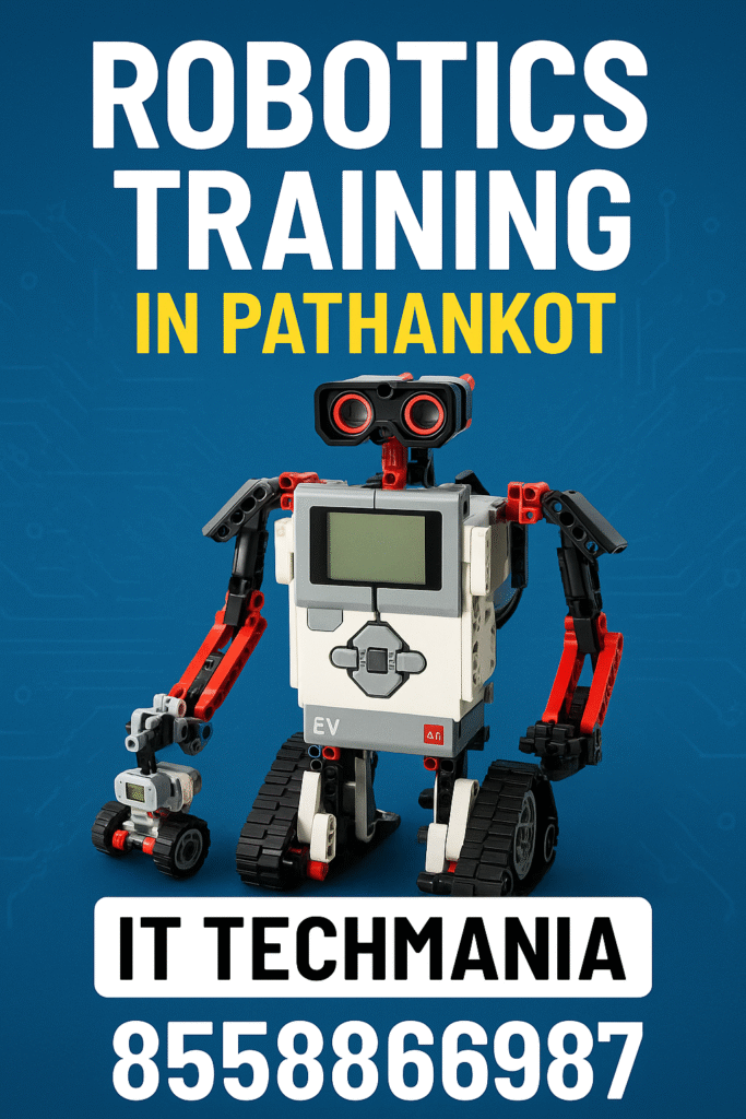 Student assembling a robot using Arduino during robotics training at IT Techmania Pathankot
