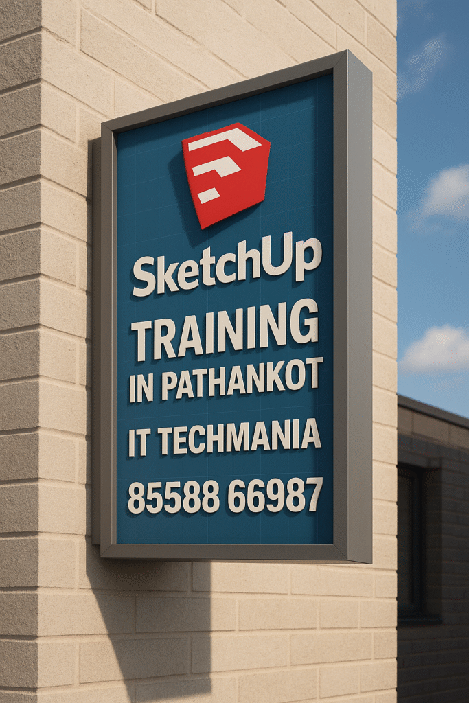 Student learning 3D modeling in SketchUp during classroom training at IT Techmania Pathankot
