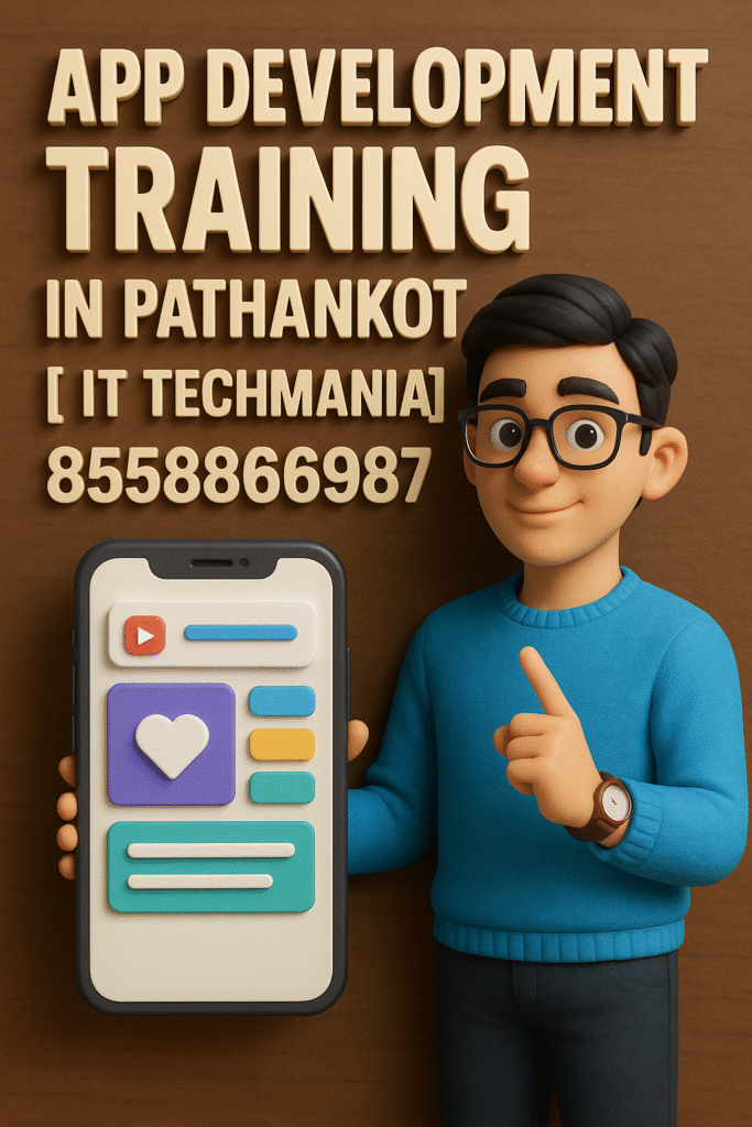 Student coding a mobile application during app development training at IT Techmania Pathankot