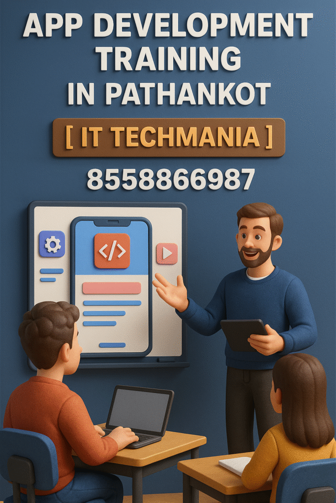Mobile app development project presentation by IT Techmania trainee in Pathankot