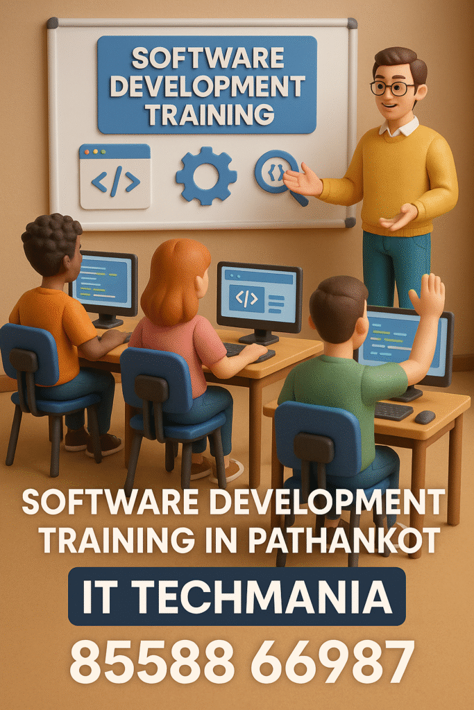 Students practicing coding during software development training at IT Techmania Pathankot