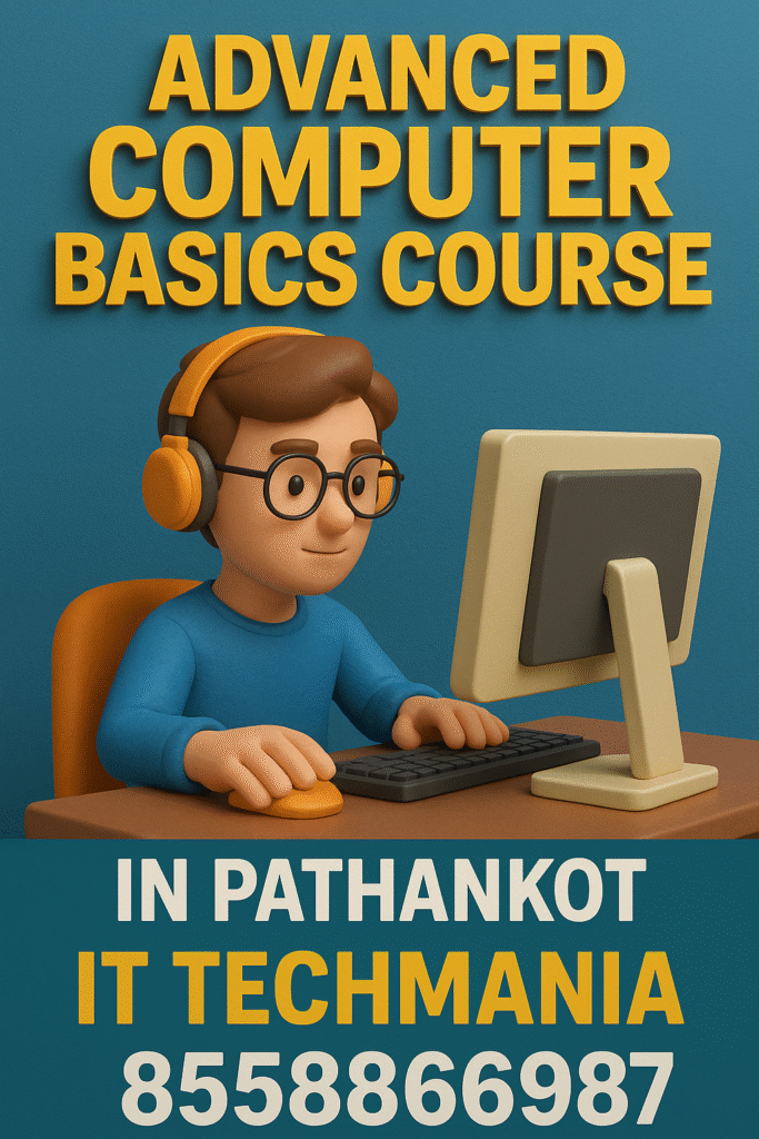 Student learning Microsoft Office in Advanced Computer Basics Course at IT Techmania Pathankot
